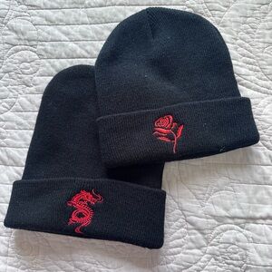 2pcs Chinese Dragon and Floral Embroidered Beanie